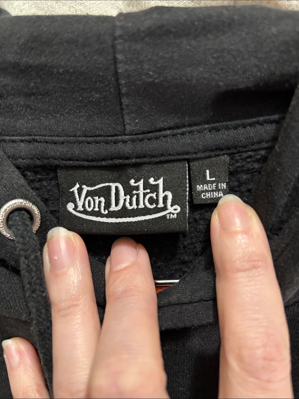 Von Dutch Black Flame Logo Hoodie Embroidered Distressed Wash Graphic Sweatshirt - Picture 2 of 9